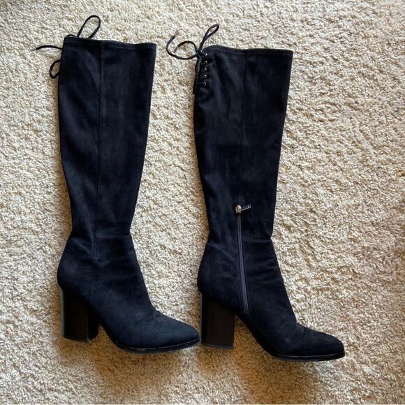 Marc Fisher Lablina Black Suede Heeled Boots  Size 7 - Picture 2 of 9